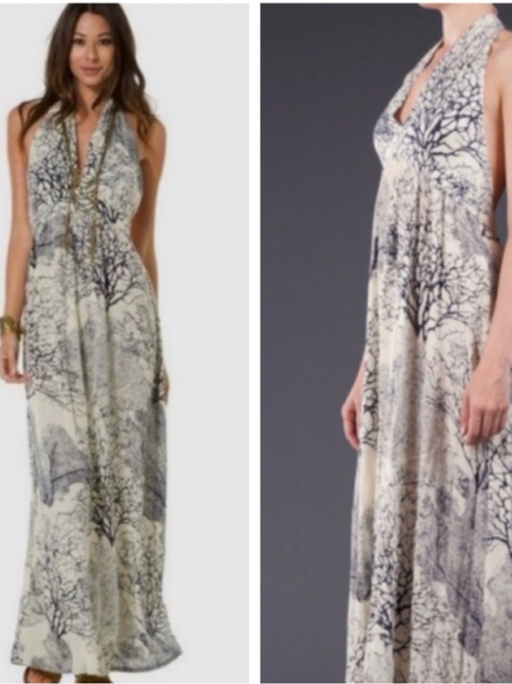 Quiksilver Women’s Small Pleated Bohemian White and Navy Halter Maxi Dress